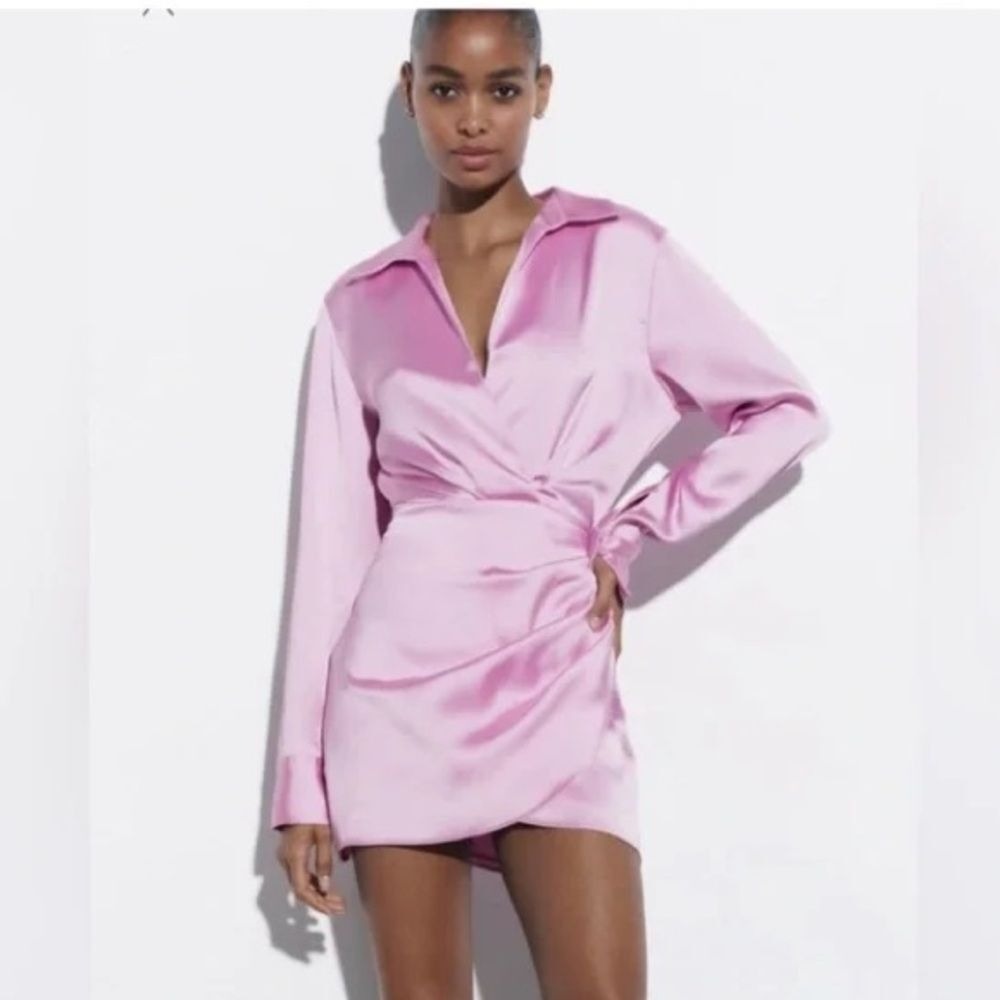 NEW Zara Satin Effect Short Pink Dress Medium Minimalist Feminine Date Night